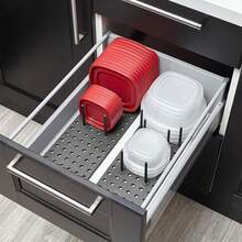 Escurreplatos regulable con 12 columnas de soporte, escurreplatos de polipropileno gris, portatapas extensible para cocina y cajón, organizador para platos, sartenes y tapas - Gris Oscuro - Ver 7