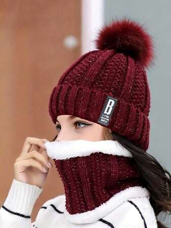 1 Stück Outdoor Fahrrad Ski Winter Warme Mütze (mit Bommel), einfarbig verstärkter Plüschriemen, Windmaske, Wintersport-Mütze, Windschutz für die Ohren, Winter Fahrrad Ski Mütze, Outdoor Sport und Kapuze für Frauen [Leichte Farbabweichung zwischen Bild und Objekt]