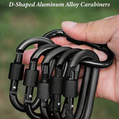 42 X 80mm Black Aluminum Alloy D-Ring Screw Lock, Suitable For Outdoor Activities: Hiking, Camping, Trekking, Fishing, Keychain