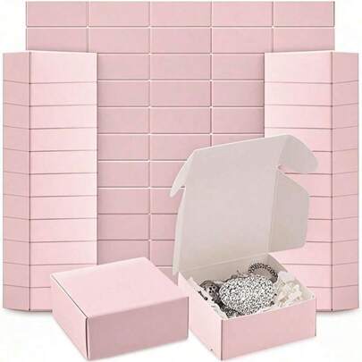 50pcs Pink Kraft Paper Boxes, Mini Kraft Paper Gift Boxes, Small Paper Boxes, Plane Shaped Pink Mini Packaging Boxes, Multipurpose Jewelry Packaging Boxes, Suitable For Rings, Earrings, Weddings, Birthdays, Holidays, Christmas, Jewelry Making Display, Packaging Supplies, Party Favor DIY Gift Boxes