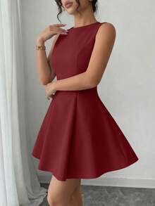 PRETTYGARDEN Women's Summer Dresses Elegant Sleeveless Boat Neck A Line  Formal Cocktail Party Wedding Guest Graduation Vacation Mini Wine Red Dress Club Outfits For Women - 酒紅色 - 查看 5
