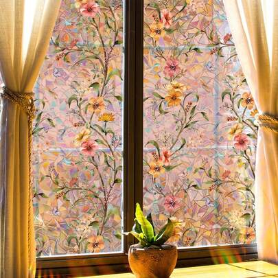 Buntglas-Fensterfolie, Fenster-Sichtschutzfolie, Glas-Aufkleber Zuhause Anti-UV