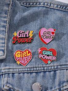 1/4件装 女孩力量爱心字母系列，合金油滴徽章服装配饰，趣味徽章，胸针，帽针，背包徽章，包包挂饰 - 彩色 - 查看 3