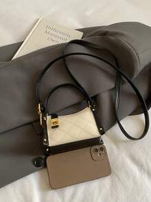 斋月庆典新款时尚撞色绗缝迷你手提包、迷你斜挎包、迷你儿童包、超小口红包、纯色手拿包、迷你晚宴包 - 繡線方鎖方盒 - 查看 12