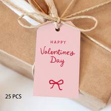 25/50 Pcs Whimsical Happy Valentines Day Gift Tag, Pink Bow Gift Tag, Blank Tags For Wedding Anniversary Party Present DIY Crafts - Multicolor - View 8