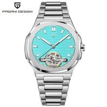 PAGANI DESIGN 2025 新款男士自动机械腕表，蓝宝石玻璃表镜，商务风格，陀飞轮设计，不锈钢材质，防水，型号 PD-YS025