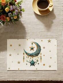 4/6 قطعة من الحصائر المستطيلة المنسوجة من البوليستر، بتصميم القمر والنجوم، ديكور طاولة الطعام والحفلات المنزلية، بمقاس 30*45 سم، عازلة للحرارة، مناسبة للمطبخ والاستخدام الداخلي والخارجي