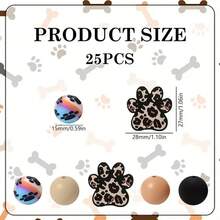 25颗斑点狗爪印硅胶珠套装 - 绿色、粉色、棕色斑点狗爪形状设计 - 适用于DIY钥匙扣、项链、手链、装饰笔、珠宝和吊坠工艺品 - 适合返校季、万圣节、圣诞节、节日礼物、生日礼物 - 斑點狗爪腳印 - 查看 5