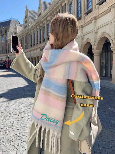 1pc Customizable Women's Autumn/Winter New Plush Tassel Scarf,Suitable For Cold Proof Shopping And Dressing In Autumn/Winter Season Scarfs,Personalized Name Winter Scarf, Customized Scarf, Colorful,Daily Use Fashionable, Colorful, Vintage, Contracted, Stylish, Fall Fashion, Anniversary Gift, Valentine's Day Gift, Birthday Gift, Wedding Gift, Mother's Day Gift, Best Friend Gift, Gift For Mom/Her/Him/Girlfriend/Wife/Friend