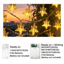 1串黄色星形灯，暖光，彩色灯光 - 电池供电闪烁星形灯/LED灯，仙女灯，星形串灯，节日闪烁风格，节日照明，适合悬挂/串挂/天花板安装，节日照明，适合室内卧室/办公室/汽车/房间/楼梯扶手/圣诞树装饰，冬季节日照明套装。