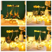 1 pieza Soporte giratorio de vela de cera caliente dorado, molino de viento decorativo giratorio, regalo creativo para Halloween y Navidad, set de soporte de vela giratorio, adecuado para bodas románticas, fiestas de Navidad, decoración de mesa de comedor en el hogar, regalos festivos, Ramadán, Eid islámico, eventos de Ramadán - Multicolor - Ver 5