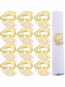 4pcs Gold Napkin Rings, Rhinestone Moon & Star Metal Napkin Holders, Eid Mubarak Napkin Rings, Napkin Clips, Eid Mubarak Table Decor, Muslim Theme Party