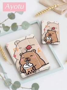 Ayotu Capybara iPad 保护壳带笔架 - 兼容 iPad 11 英寸（A16 第 11 代 2025）、10.2 英寸（2021/2020 第 9/8 代）和 Galaxy Tab A8 10.5 英寸（2022）| 自动睡眠/唤醒 | 极简平板电脑保护套