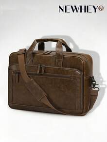 NEWHEY 16英寸男士真皮笔记本电脑包，复古斜挎包，大号单肩办公笔记本电脑包，复古学院风双肩包，适合工作、商务、旅行 - 彩色 - 查看 9