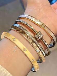 Camhanno 5pcs/Set Personalized Multi-Color Stainless Steel Bracelet Set, Unique Design, Fashion Versatile, Exquisite And Beautiful, Ideal Gift Choice, Non-Fading, - Multicolor - View 23