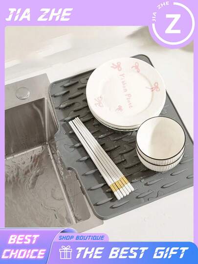 Tấm lót thoát nước bằng silicon cho nhà bếp, có thiết kế thoát nước tích hợp, dễ vệ sinh, thích hợp cho mặt bàn, bồn rửa, tủ lạnh, giá phơi chén đĩa, có 3 màu để lựa chọn.