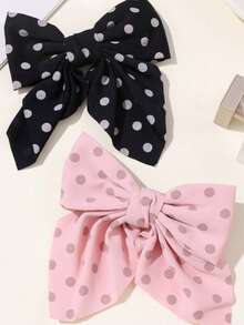2个儿童可爱简约时尚卡通蝴蝶结波点发夹，百搭优雅甜美女孩发饰 - 彩色 - 查看 4