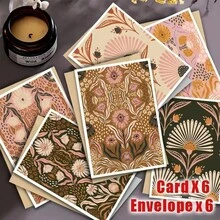 12pcs/6sets Floral Valentine's Day Greeting Card Set, Envelopes, Postcards, Party Invitations - Multicolor - View 3
