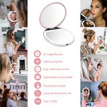 Pink Sunlight LED Travel Makeup Mirror | 1X/5X Dual Magnification, 5-Inch Large Clear Mirror | 3 Color Temperatures, Touch Dimmable | Foldable Portable, Magnetic Auto-Off | Type-C Rechargeable, Travel & Gift Essential - Hồng - Xem 9