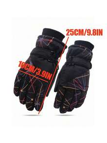 1pair Kids Waterproof Winter Warm Snow Gloves, Unisex Windproof Ski Gloves - Black - View 4