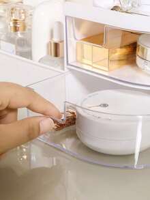 1pc Large Capacity Drawer Style Makeup Organizer Box, Vanity Desk Makeup Storage Rack, Lipstick Drawer Organizer, Makeup Mirror Skincare Shelf, Suitable For Bedroom, Living Room, Study, Bathroom, Dorm Room Stationery Storage - Milky White - View 9