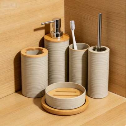 5 pièces Ensemble de rangement de salle de bain, matériau en plastique durable et imperméable, support à brosse à dents économe en espace + porte-savon + brosse de toilette anti-rouille, plusieurs couleurs disponibles, convient pour la maison/l'hôtel, excellent rapport qualité-prix !