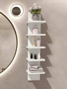 5-Tier 30.7" White Modern Floating Shelves - Heavy Duty Lightweight Plastic Wall Mounted Storage Rack Display Shelf, PVC Material, Easy Installation, Suitable For Small Spaces, Bedroom, Living Room, Bathroom, Office - Minimalist Decor Style - Multicolor - View 3