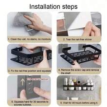 XFH 2-Piece Non Perforated Wall Mounted Storage Rack Bathroom Rack, Shower Storage Rack Set, Space Saving Hanging Sorting Rack, Suitable For Shampoo, Conditioner, Etc, Stainless Stee L Bathroom Storage Shelf | Modern Bathroom Shelves, Bathroom Organizer Rack - 銀色 2pcs - 查看 7