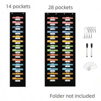1 pieza Bolsa colgante de 14/28 bolsillos, organización de documentos de oficina, almacenamiento misceláneo para el hogar, bolsa colgante de suministros escolares con ganchos, adecuada para uso en el aula y la oficina, puede organizar de manera ordenada tareas, archivos, álbumes de recortes y papeles.