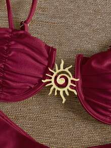 Bikinx Sexy Metallic Jewelry Solid Color Bikini Women Swimsuit Set For Summer Beach Vacation - 紅色 - 查看 6