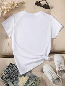 Camiseta de Manga Corta para Mujeres Estudiante Chica Camiseta Suelta Corta Verano Estilo Coreano Talla Mujeres de Mediana Edad Elegante Rejuvenecimiento de Edad Camiseta de Manga Corta Versátil Negra Talla Cuello Redondo Impresa Moda Casual - Blanco - Ver 3