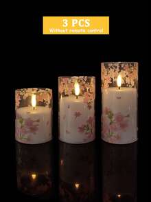 3pcs Set Flameless Candle Lights, Battery Operated Candles, Unbreakable Acrylic Candles With Remote Control, Cherry Blossom Print Cup Candles, Suitable For Desktop Decor, Christmas, Halloween, Valentine's Day, Mother's Day, Birthday, Proposal, Wedding, Party, Holiday Atmosphere Decoration - Cherry Blossoms - View 15