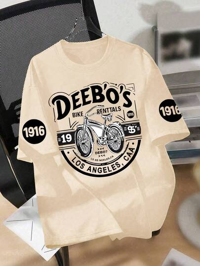 1 Piece Vintage American Teen T-Shirt For Teen Boys, Los Angeles Graphic Top, Spring & Summer Casual Outdoor Wear