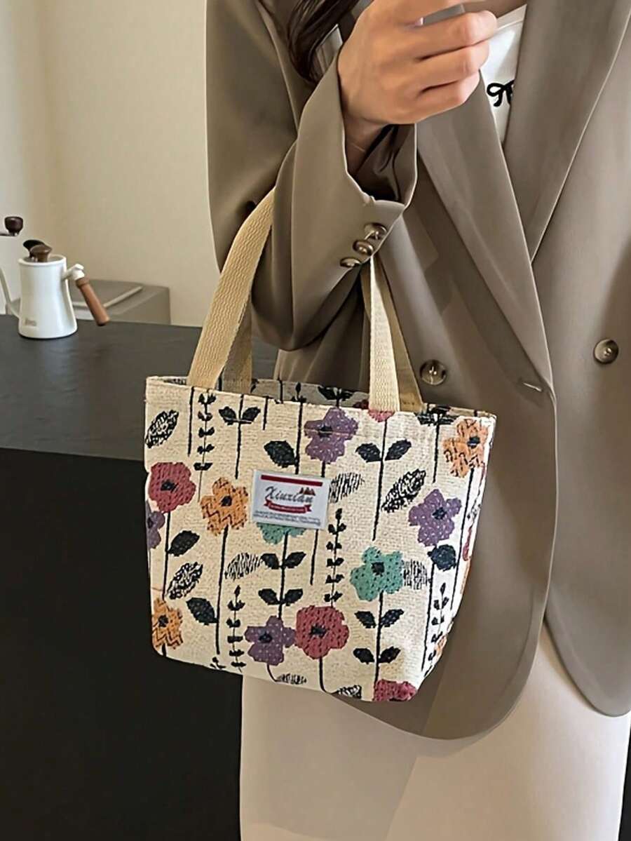 {Free Gift Of One Piece Of Jewelry} Small French-Style Floral Handbag For Women - Large Capacity Foldable Shoulder Bag For Shopping And Daily Use, Spacious Interior - 酒紅色 - 查看 1