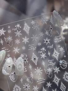 1片装冬季天鹅绒雪花水钻白色奢华梦幻5D美甲贴纸，自粘式按压美甲贴，适合女性优雅节日美甲装饰，可用于圣诞节、新年派对 - 彩色 - 查看 1