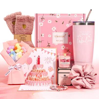 送给女性的生日礼物，粉色放松水疗礼篮套装，送给妈妈、闺蜜、姐妹、妻子、女友、同事、老师的独特生日礼物创意，呵护自我。