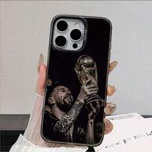 New  Phone Case With A Design Of A Football Player Holding A Trophy, Featuring A Matte Surface And Shockproof Function. Suitable For Various  Models, Including 11 To 17 And Their Pro Versions. - Silver - View 2