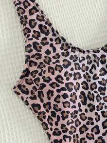 Women's Leopard Print Sporty Casual Jumpsuit Swimsuit - Multicolor - View 5