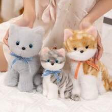 30厘米/11.81英寸可爱逼真猫咪毛绒玩具，栩栩如生的填充动物，柔软可爱的抱枕，灰黑色小猫抱枕，儿童生日礼物，宠物玩具，男孩女孩家居装饰，房间装饰，圣诞节和感恩节礼物 - 彩色 - 查看 1