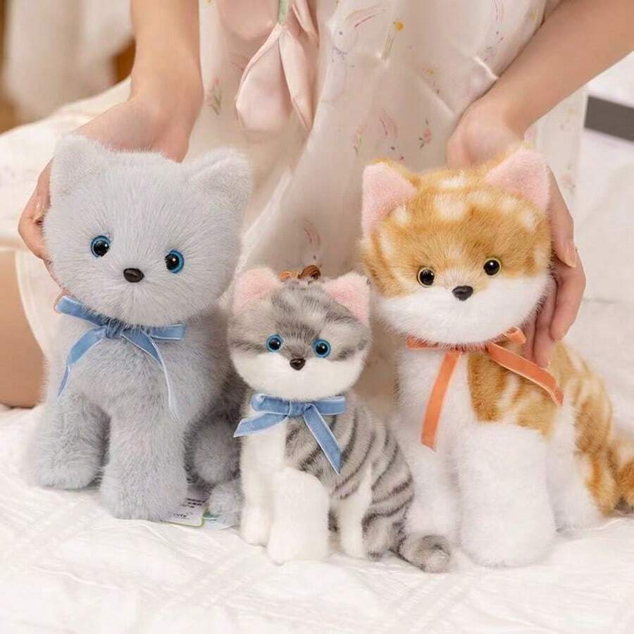30厘米/11.81英寸可爱逼真猫咪毛绒玩具，栩栩如生的填充动物，柔软可爱的抱枕，灰黑色小猫抱枕，儿童生日礼物，宠物玩具，男孩女孩家居装饰，房间装饰，圣诞节和感恩节礼物 - 彩色 - 查看 1