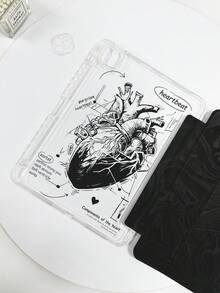 1个透明亚克力闪光绒心形iPad保护套，适用于iPad Mini 6/Mini 7/Air 1/Air 2/9.7/10.2/10.5/Air 4/Air 5/10.9/Pro 11/第十代/Air 11英寸(M2)-2024/Pro 11英寸(M4)-2024/Air 11英寸(M3)-2025/(A16) 11英寸第11代2025款，三折式平板电脑保护套，带笔槽，简约/可爱/高端/个性化/创意 - 黑色 - 查看 6