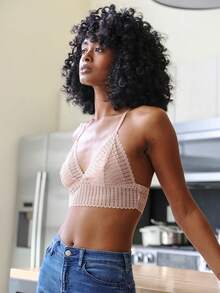 Ribbed Racerback Bralette – Lace Detail Comfort - 臉紅 - 查看 3
