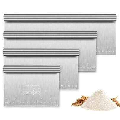 1 st degskrapa för bakverk, pizzaskärare i rostfritt stål för köksbakning, diskmaskin, slitstark lasergraverad måttskala och omvandlingskaraktäristik