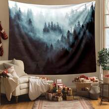 1pc Polyester Misty Evergreen Forest Tapestry, Suitable For Living Room & Bedroom Decor, Forest Landscape Design, Soft Fabric, Large Size, Home Decor, Elegant And Atmospheric Style, Showcasing Misty Natural Scenery - Multicolor - View 6