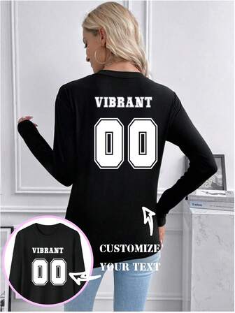 Camiseta de manga larga personalizada para mujer | Personalización de texto frontal y trasero / Logotipo del equipo / Diseño de uniforme de trabajo / Logotipo del grupo de baile | Frases divertidas | Navidad | Halloween | Acción de Gracias | Regalos para amigos y familiares; Crea tu propio estilo único | Regalos / Bienvenido a personalizar