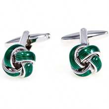 MRCUFF Par de gemelos de nudo verde en una caja de regalo de presentación y paño de pulido - 1 - Ver 8