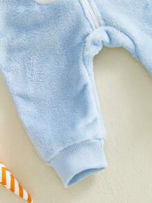 Infant Girl Boy Easter Rompers Long Sleeve Hooded Spring Full Zipper Fleece Rabbit Jumpsuit - Blue - View 6