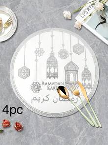 1/4/6pcs Holiday PVC Gold Foil Placemats, Suitable For Holiday Party Tabletop Decor, Moon Placemats - Multicolor - View 17