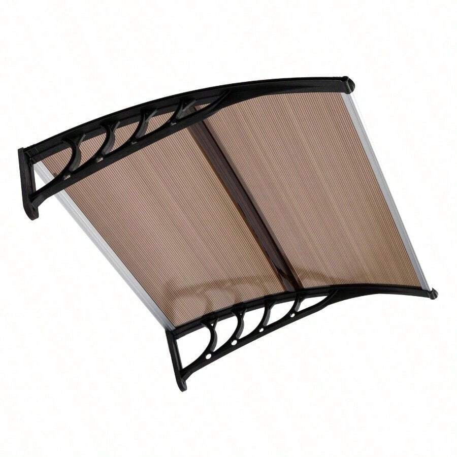 40*38in Brown Door & Window Rain Cover Eaves – Household Waterproof Shelter With Black Holder, Weatherproof Protector For Home Balcony Outdoor Use - 預設 - 查看 1