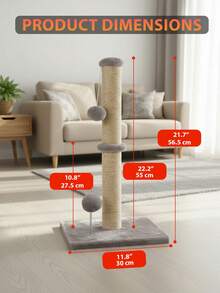 DOPINMIN Cat Scratching Post 33-Inch Natural Sisal Rope Scratch Post Mounting Methods Scratcher Tree Tower With Stable Base And Hanging Toy Balls For Indoor Cats And Kittens - 淺灰色 - 查看 6